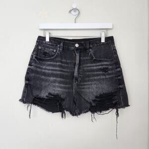 American Eagle Stretch Distressed Black Cutoff Jean Shorts High Rise 6